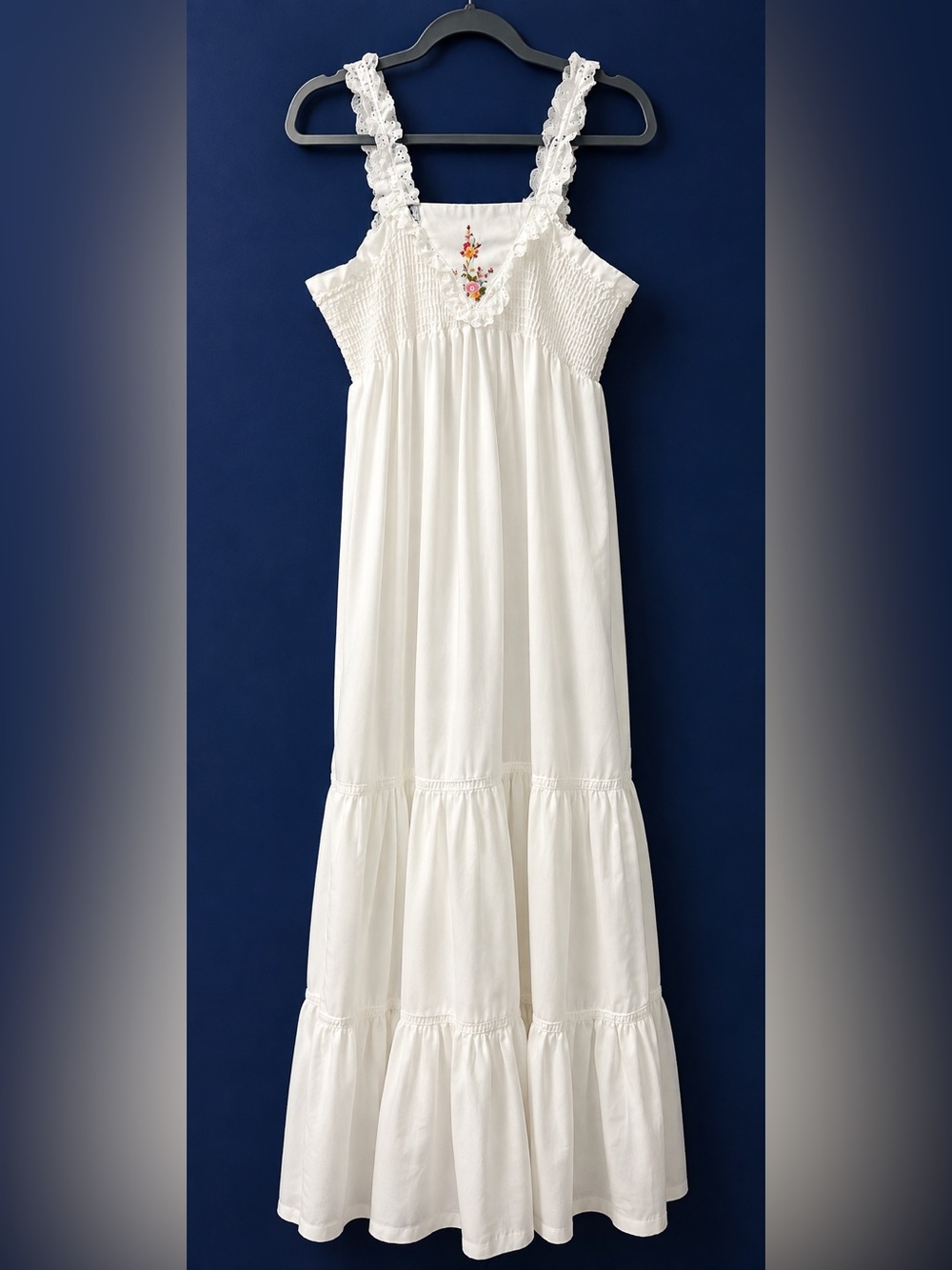 Vintage 70s Young Edwardian Arpeja White Embroidered Prairie Maxi Dress